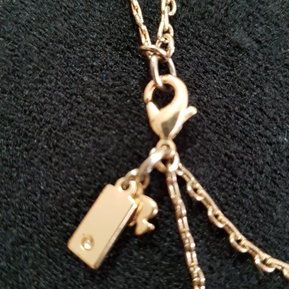 KATE SPADE Gold Tone Double Chain Tiered Long Layered Necklace Fringe Fan Paddle - Picture 8 of 9